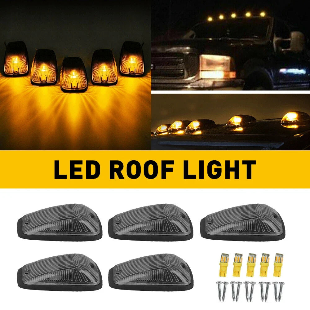 Set of 5 Black Smoked Lens LED Cab Roof Marker Lights for Truck SUV 4x4