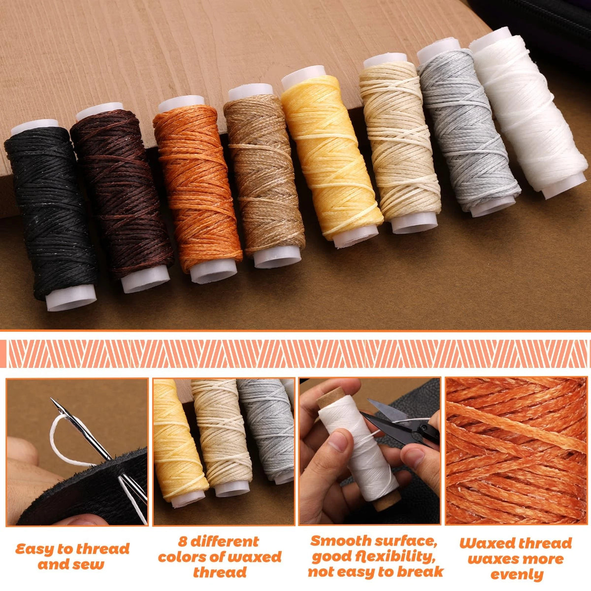 54Pcs Upholstery Repair Sewing Kit with 8Pcs Waxed Thread for Leather