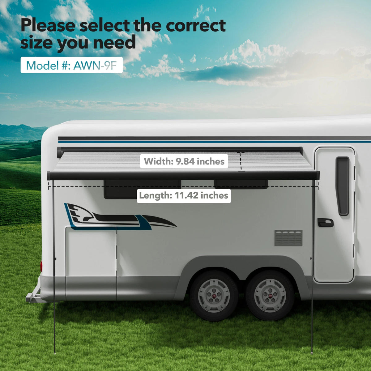 Retractable Awning for RV Camper (2010–2023) - Black Aluminium