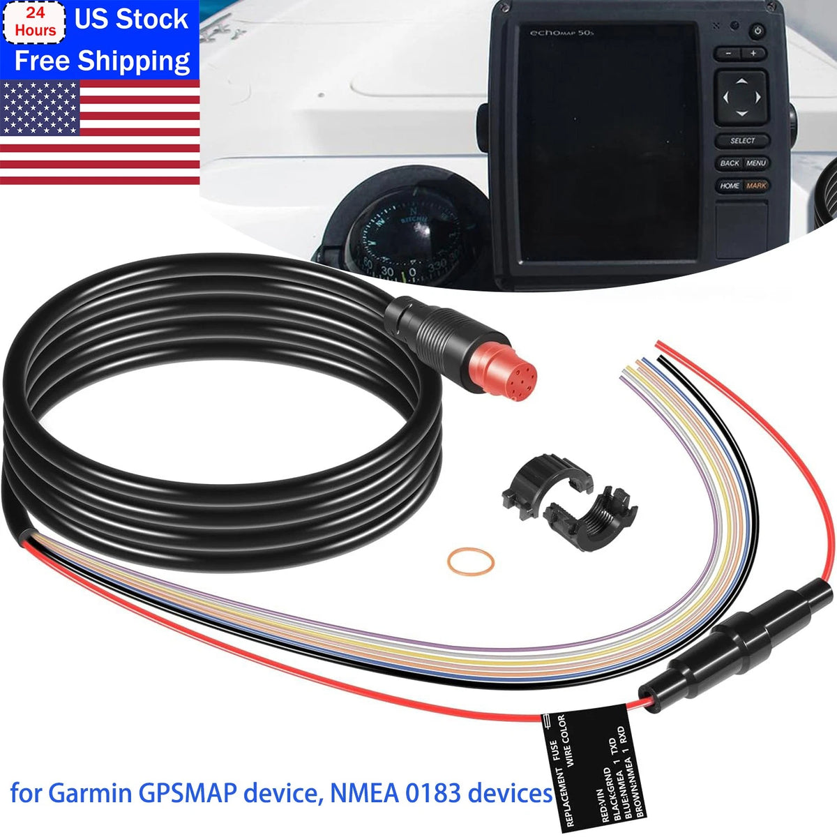 8-Pin Power Cable for Garmin echoMAP 50, 70 Series & GPSMAP 5x7, 741