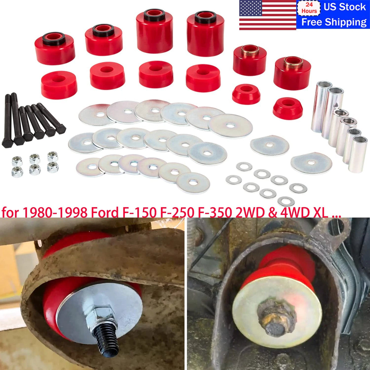 4X Polyurethane Body Cab Mount Bushing Kit for Ford XL XLT XLS (1980–1998)
