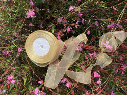 1 Inch Sheer Organza Ribbon for Crafting (50 Yards, Gold)