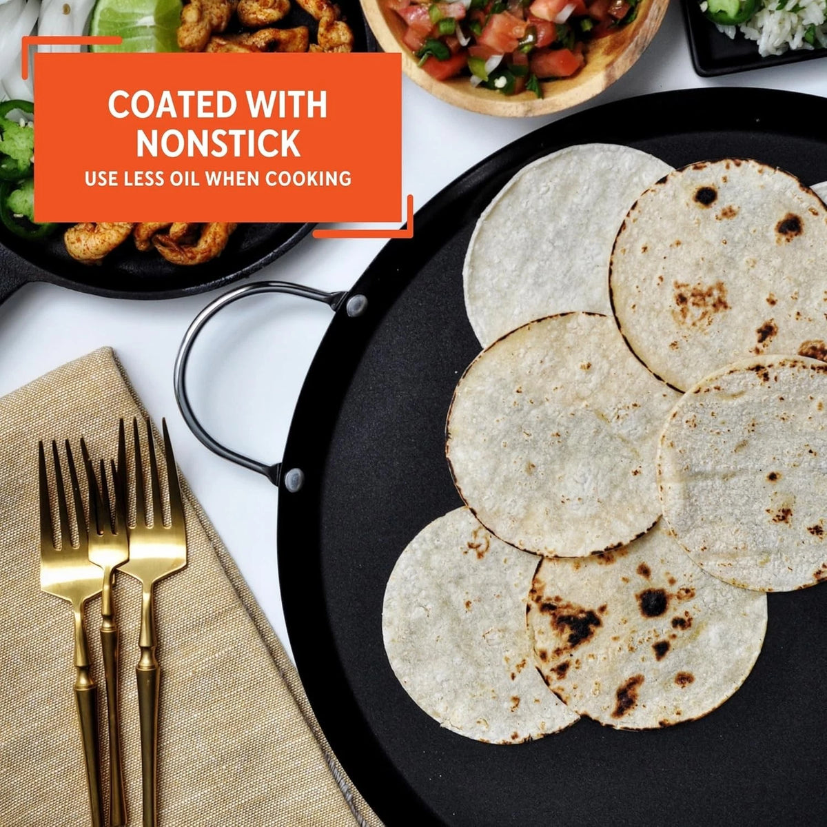 13.5in Carbon Steel Nonstick Round Comal for IMUSA (No Part Numbers)