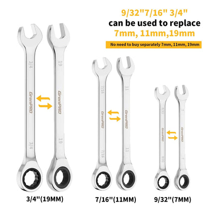22 Piece Ratcheting Wrench Set SAE Metric Hand Tool Kit