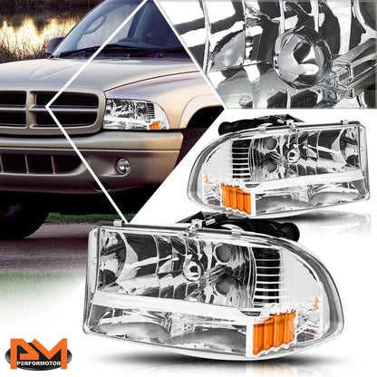 Bumper Headlight Lamp Chrome Housing Amber Corner for Dodge Dakota/Durango (1997–2004)