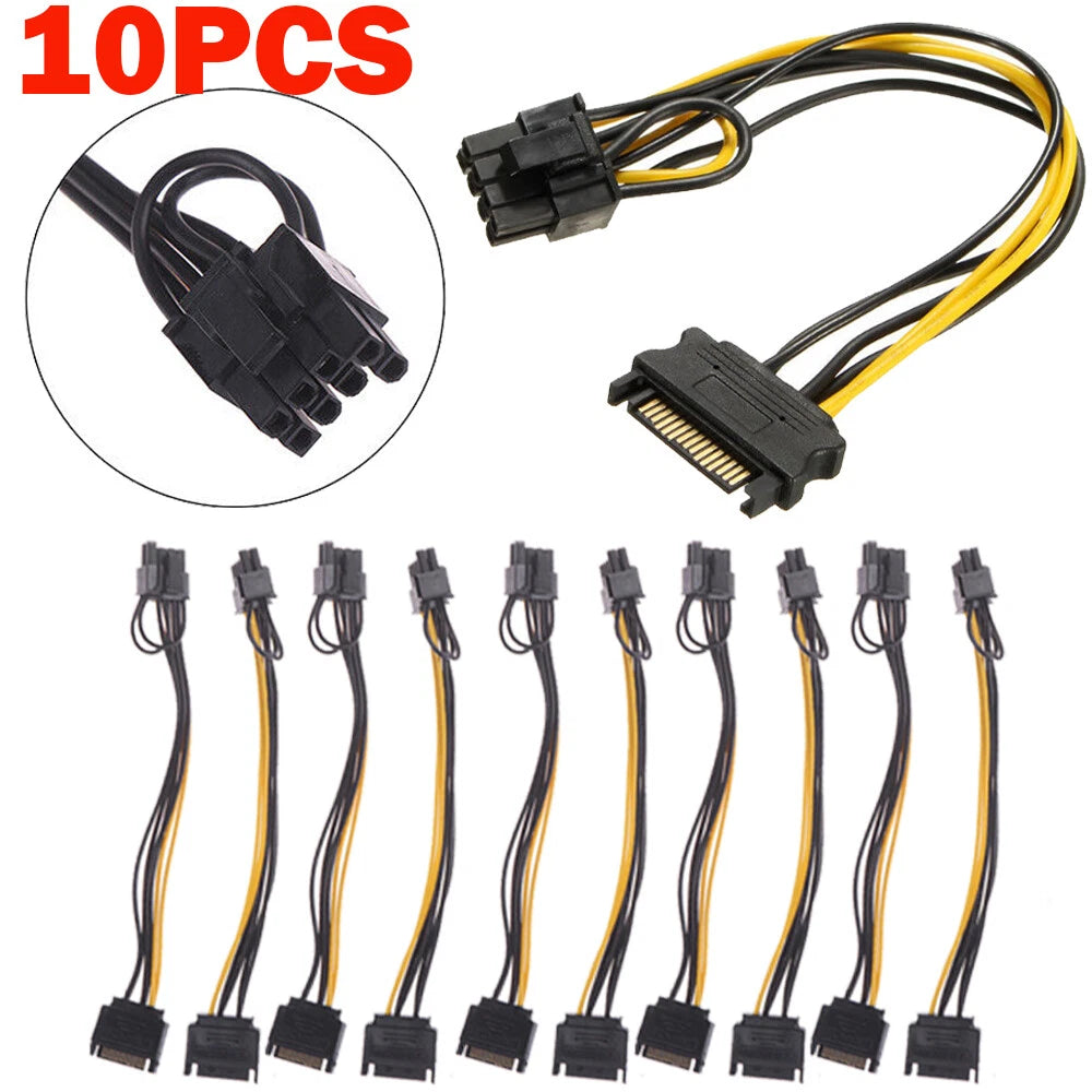 10X 15-Pin SATA Male to 8-Pin PCI-E Power Adapter Cable 8"
