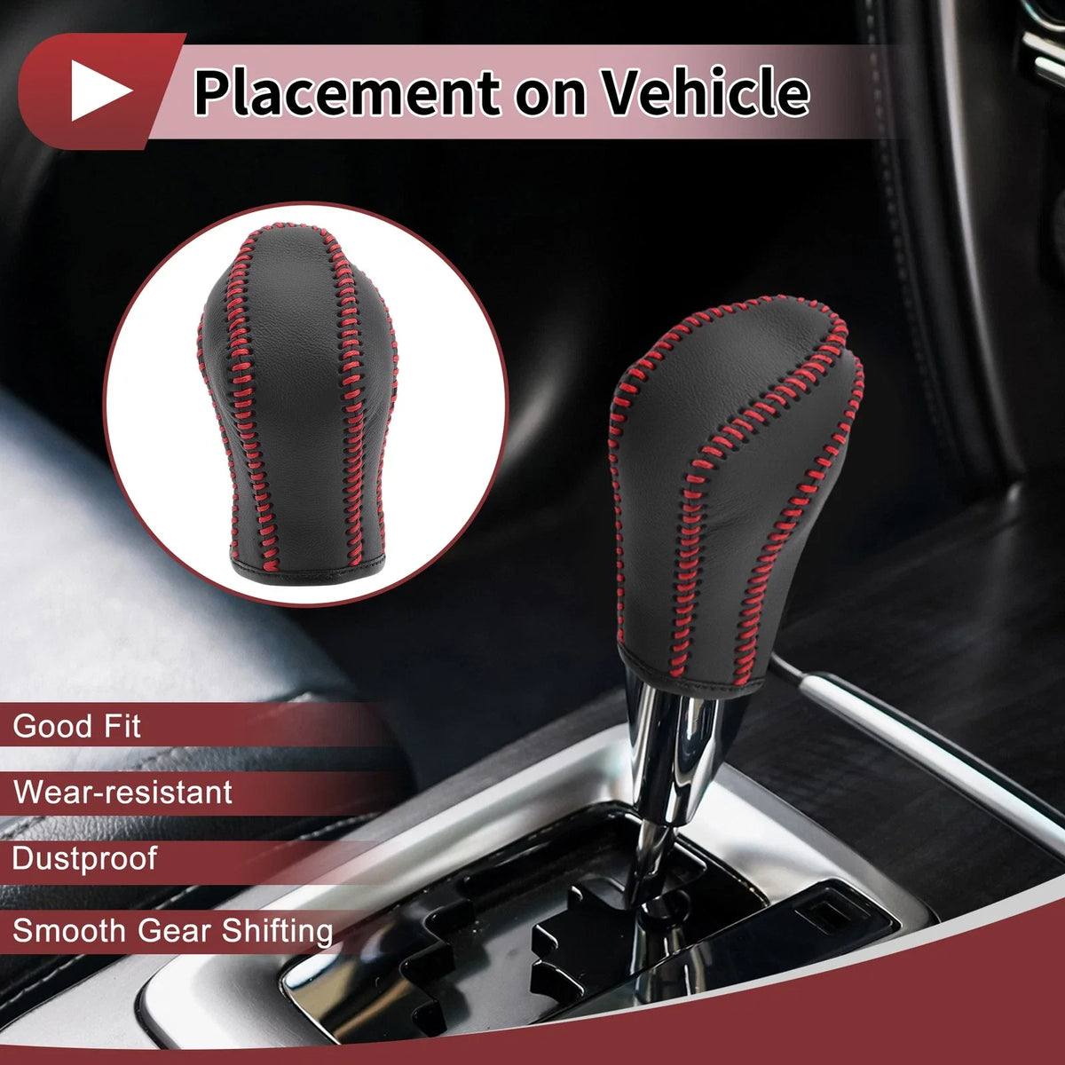 1 Pc Gear Shift Knob Cover for Nissan Maxima (2016–2023) Black Red Faux Leather