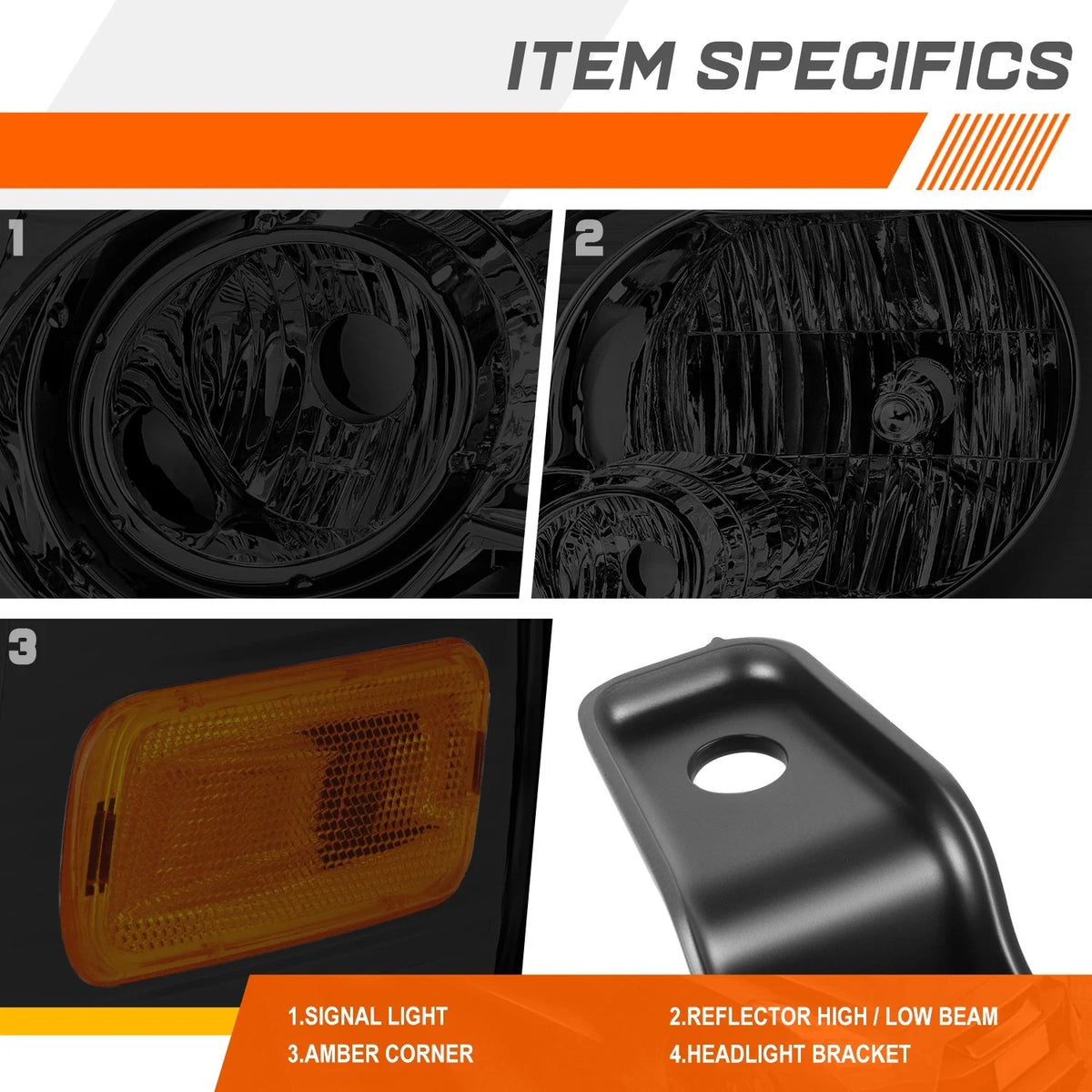 Headlight Lamp Set for Ford Explorer (2006–2010) Smoked Housing Amber Corner