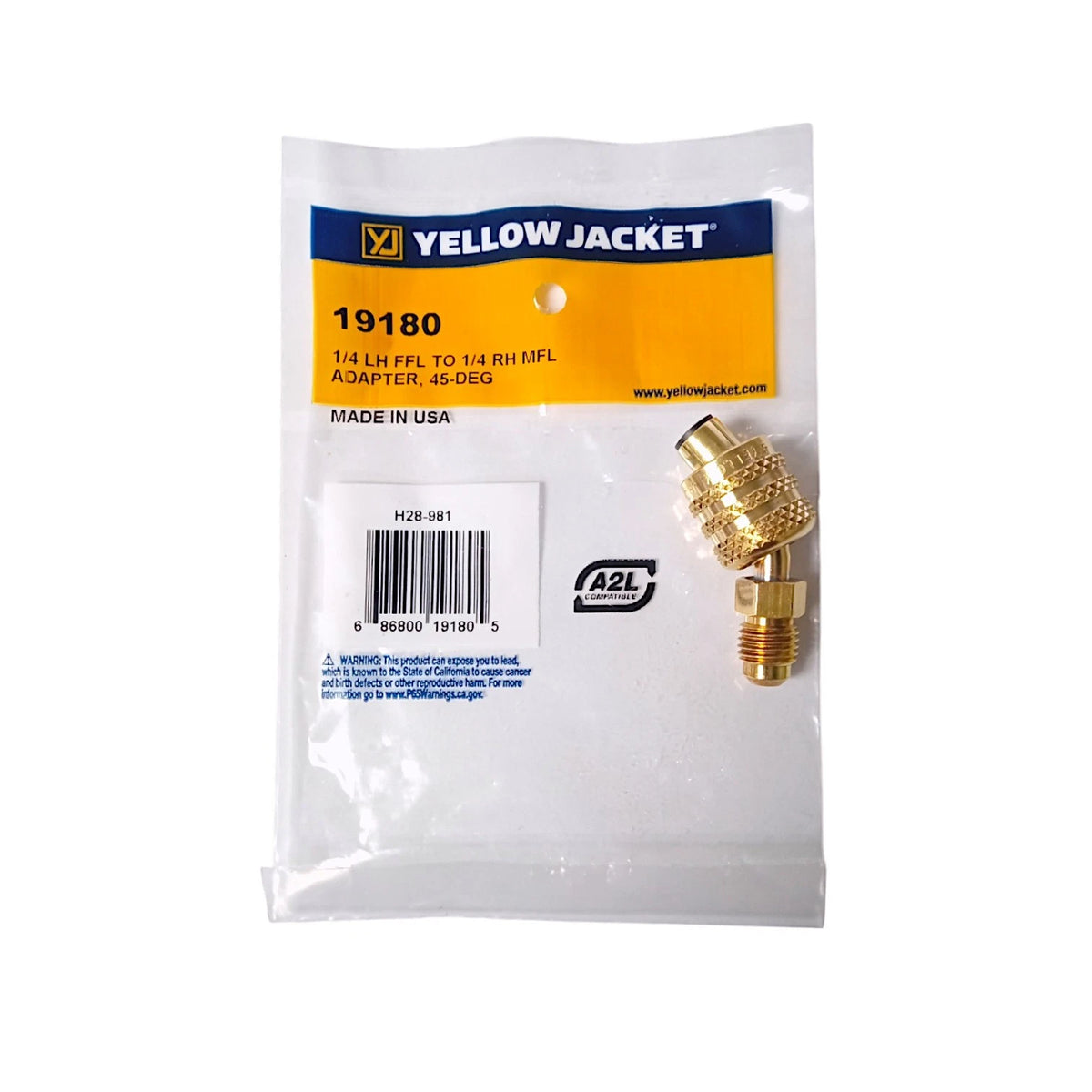 1/4" LH FFL to 1/4" RH MFL 45 Degree Adapter for Yellow Jacket 19180