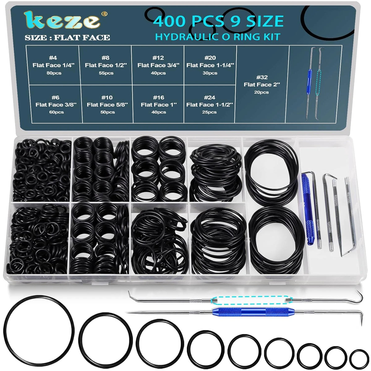 400 Pcs Hydraulic O-Ring Seal Kit for Various Applications (Buna-N 70A)