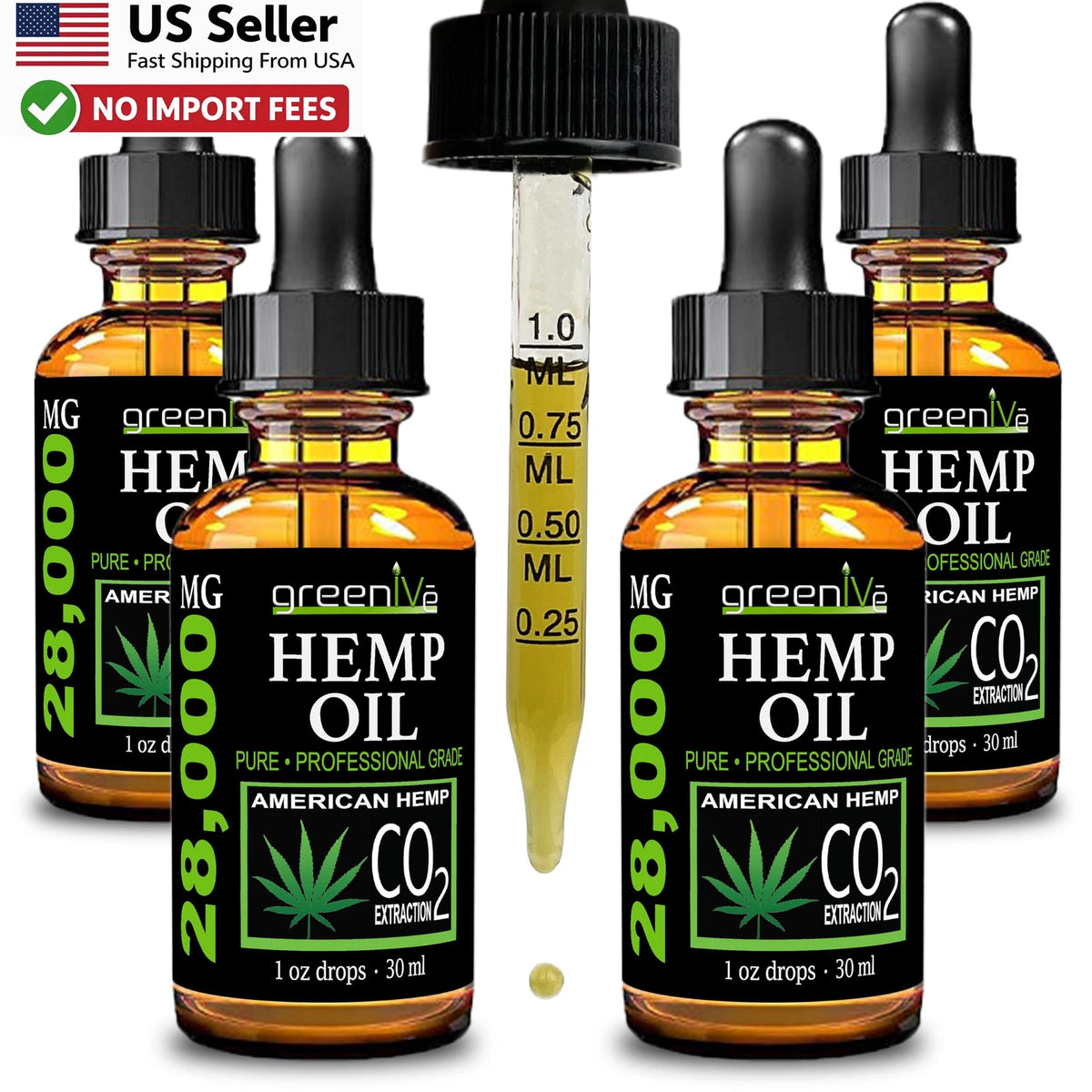 4X Hemp Oil Drops 28000mg for Vegan Wellness (Made in USA)