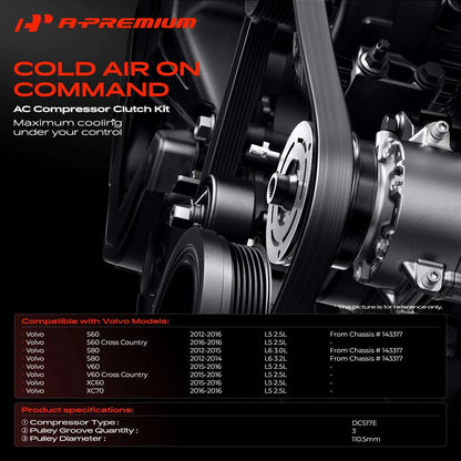 A/C Compressor Clutch Kit for Volvo XC60 S60 XC70 (2010–2017)