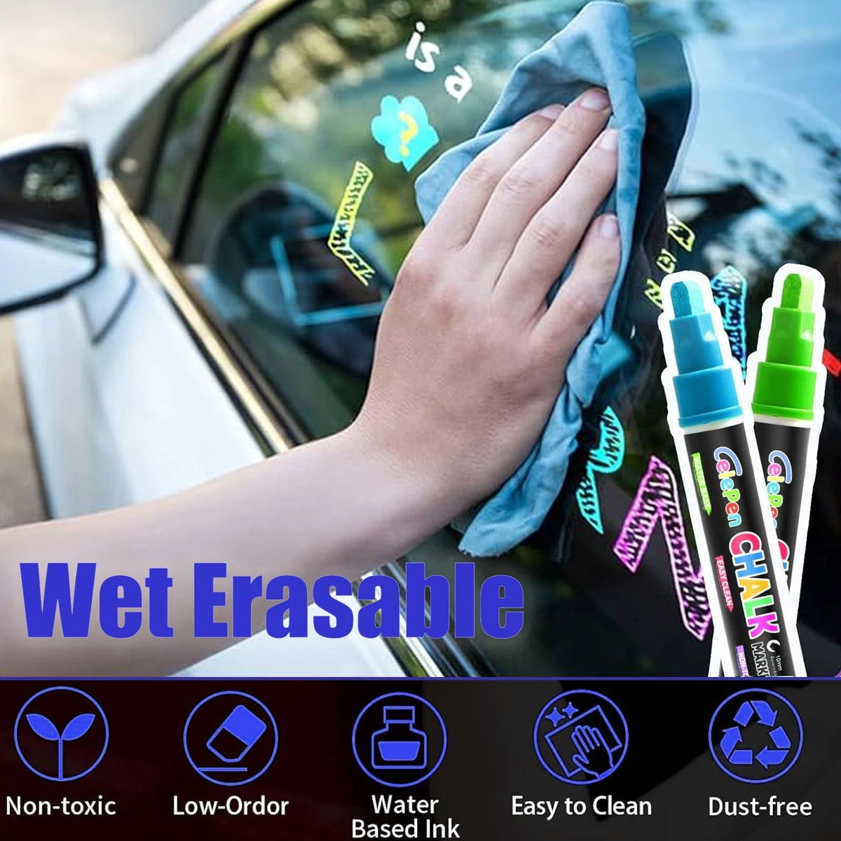 Window Chalk Markers for Cars - 16 Colors Jumbo Liquid Chalk