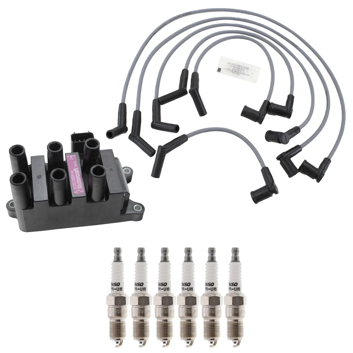 Set of 6 Hitachi Ignition Coils & Denso U-Groove Spark Plugs for Taurus V6 (1996–1999)