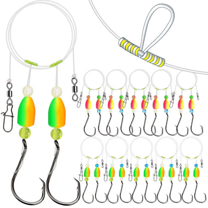 Set of 10 Surf Fishing Rigs for Pompano Gear Saltwater Double Line Hooks