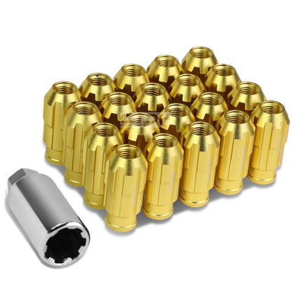 20x Open End M12x1.5 50mm Tall Gold Aluminum Lug Nuts + Adapter