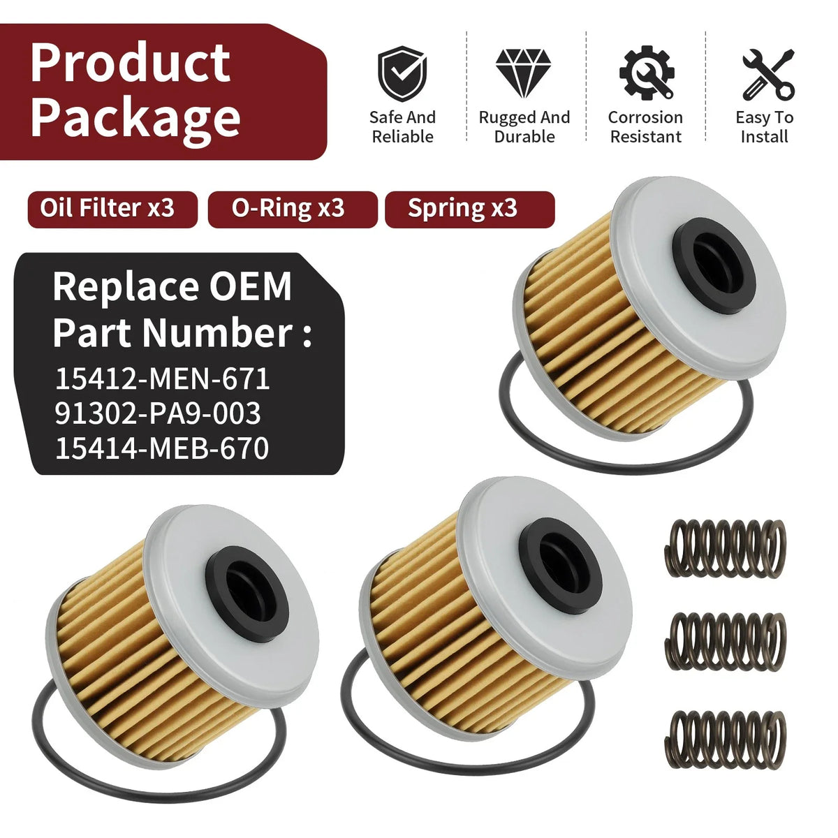 3 x Oil Filter & O-Ring & Spring for Honda CRF150R CRF150RB (2007-2024)