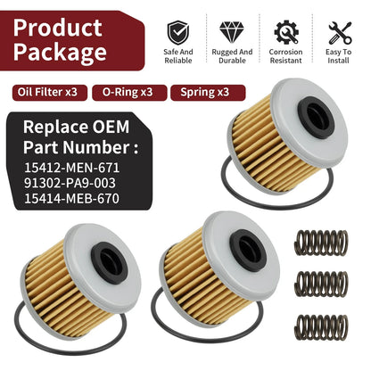 3 x Oil Filter & O-Ring & Spring for Honda CRF150R CRF150RB (2007-2024)