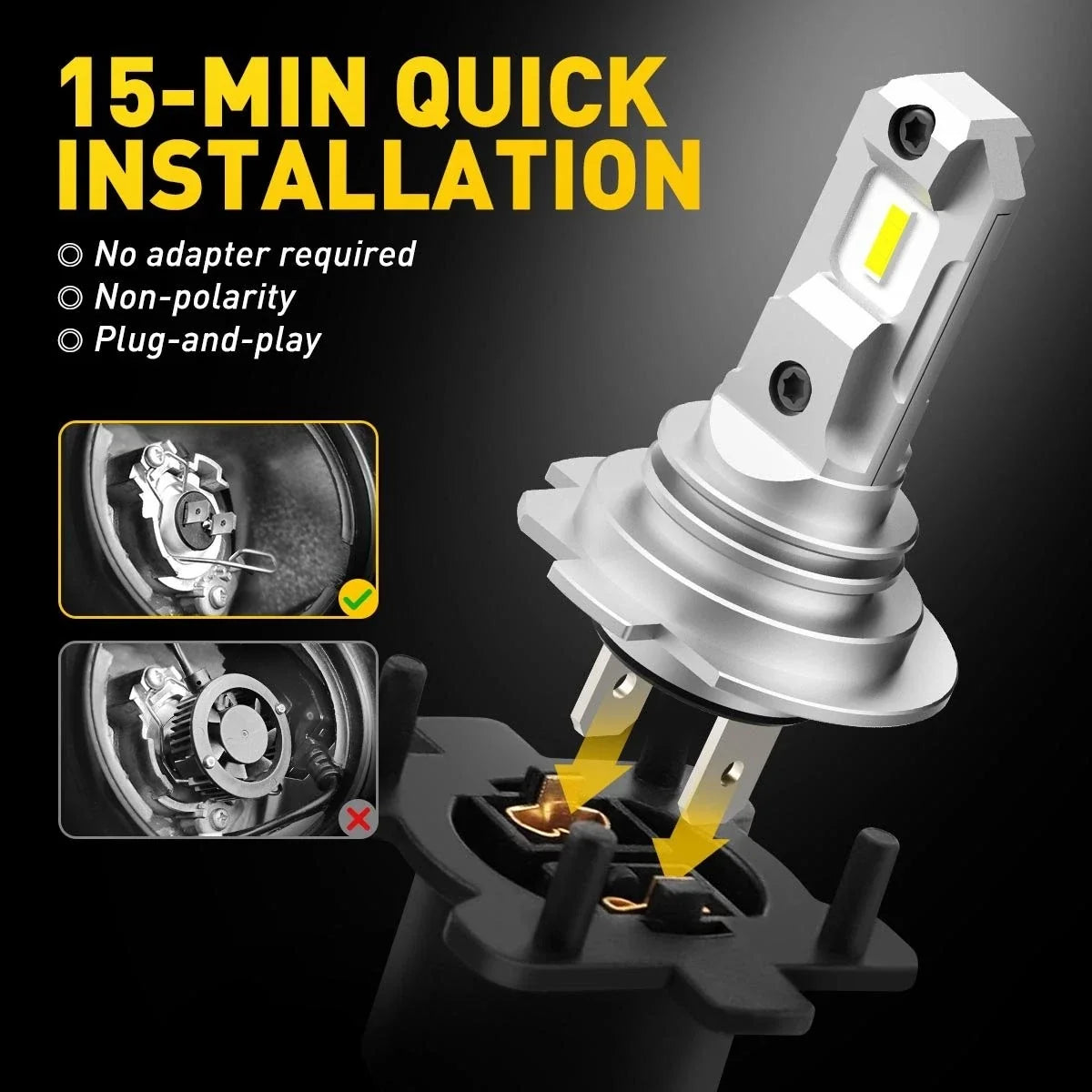 2X H7 LED Fog Light Bulb 16W 1700LM 6500K for High Low Beam