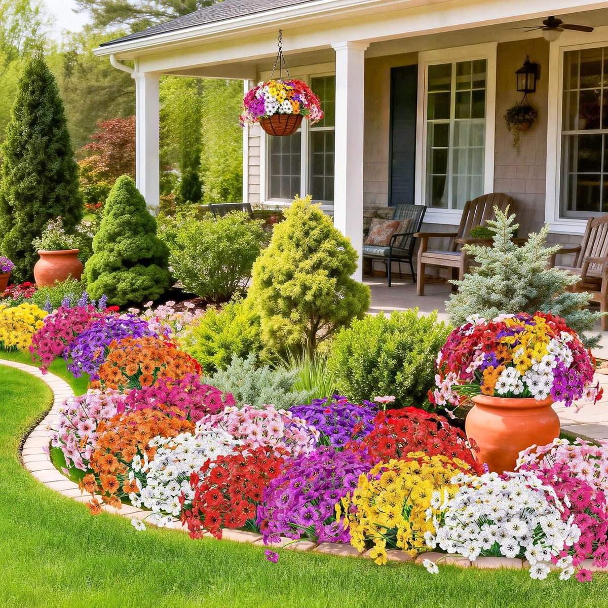 Set of 4 UV Resistant Artificial Outdoor Flowers for Garden Decor