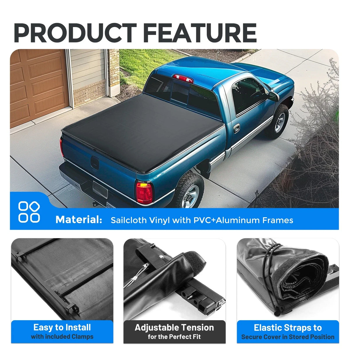 Tonneau Cover for GMC Sierra, Chevy Silverado 1500 (1988–2007) 6.5FT Bed Roll-Up