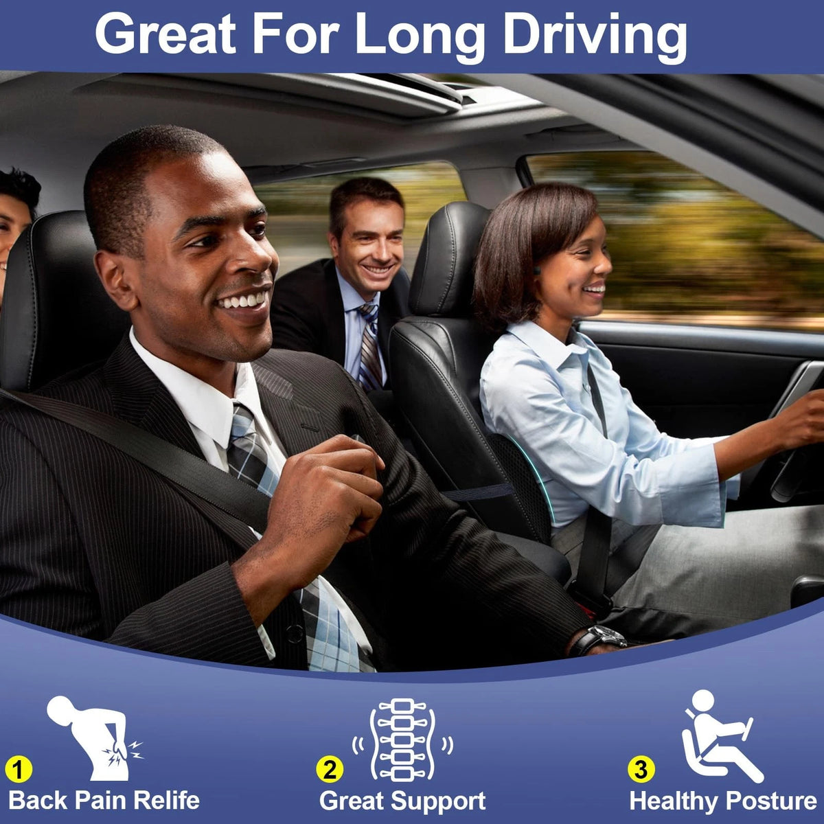 Lumbar Support Pillow for Car Seat - Memory Foam Black