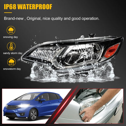 2X Halogen Headlights for Honda Fit (2015–2017) Black Amber