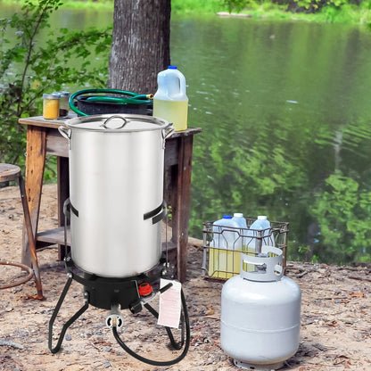 10/50QT Fryer Turkey Pot with Strainer Basket for Camping Picnic