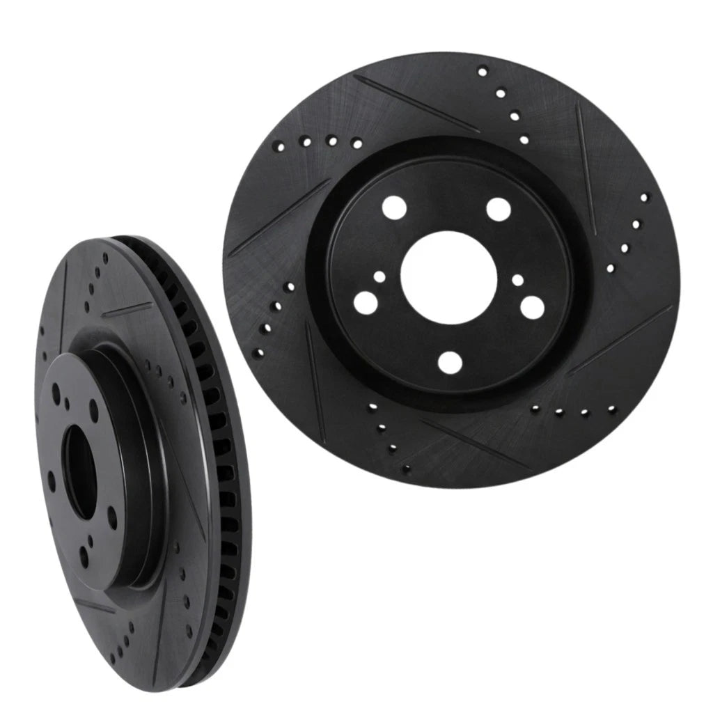 Rotor Set for Mazda CX-5 (2019–2025) ALX-PAU-DF-8002-80017-CLA2 Black Drilled Slotted Vented