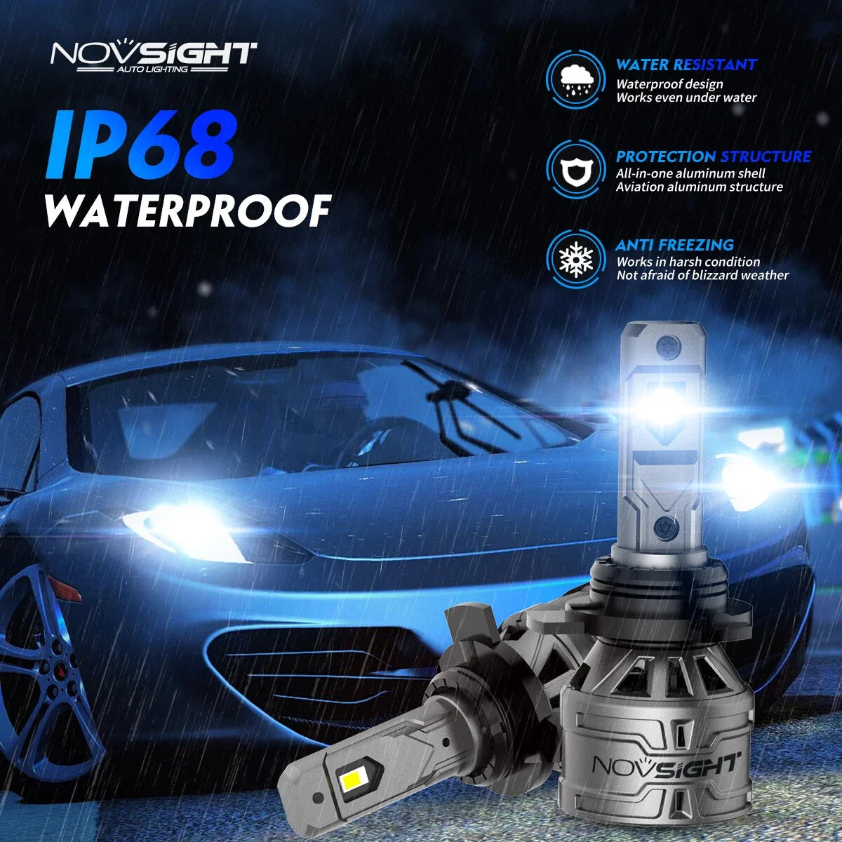 2X NOVSIGHT 9012 HIR2 LED Headlight Bulbs for Dodge Fiat 500 GMC