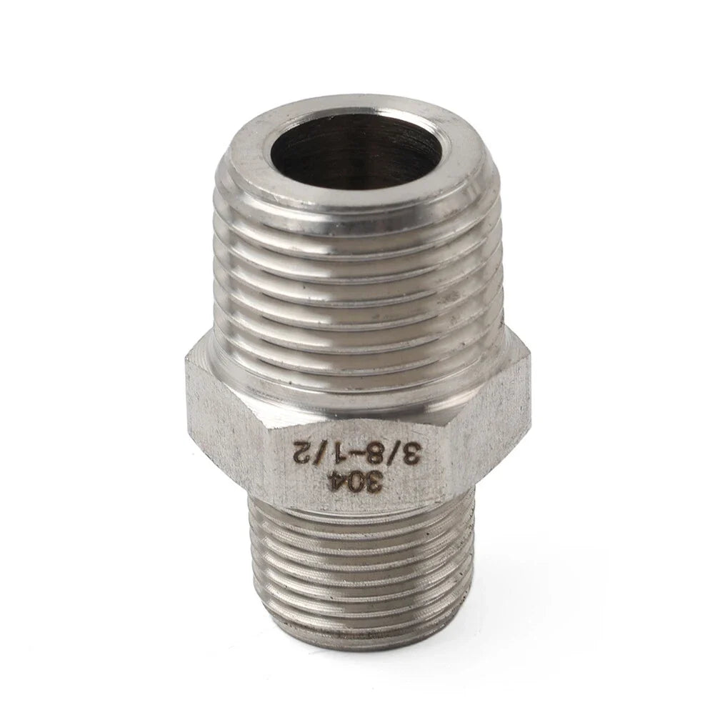 3/8" BSPP Male to 1/2" NPT Male 304 Stainless Hex Nipple Pipe Fitting