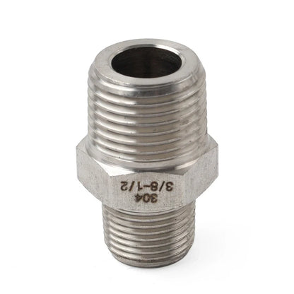 3/8" BSPP Male to 1/2" NPT Male 304 Stainless Hex Nipple Pipe Fitting
