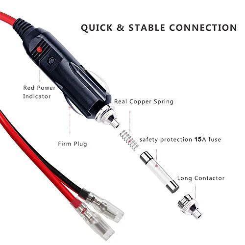 12Volt Replacement Cigarette Lighter Male Plug with Leads for Car