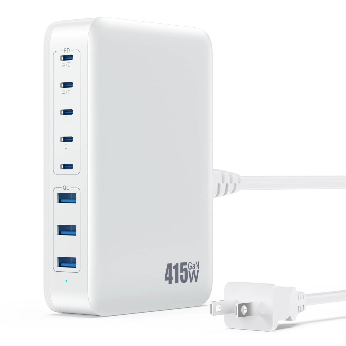 8-Port USB C Charger 415W GaN IV Fast Charging Block - A-White