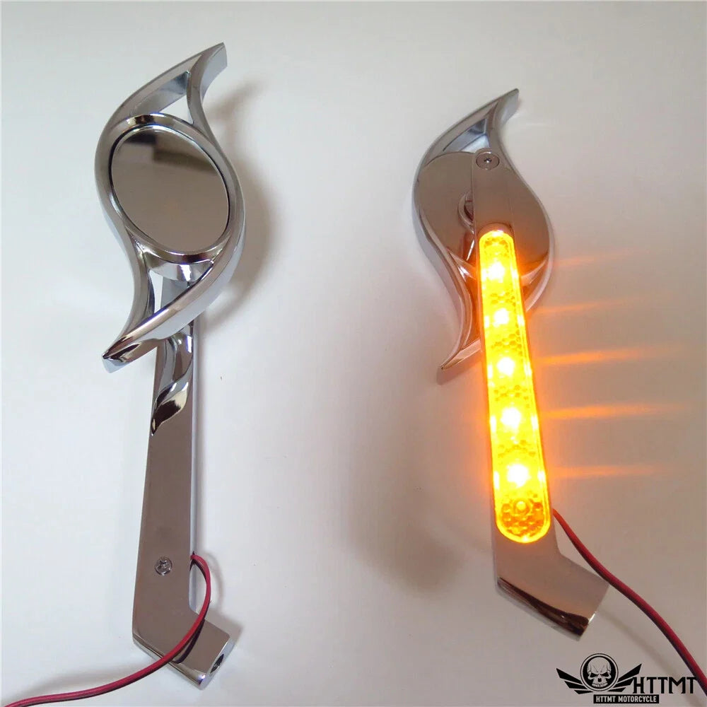 2 Chrome Custom Wisdom Eye Mirrors with LED Turn Signals for Harley Motorcycle