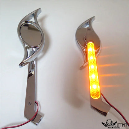 2 Chrome Custom Wisdom Eye Mirrors with LED Turn Signals for Harley Motorcycle