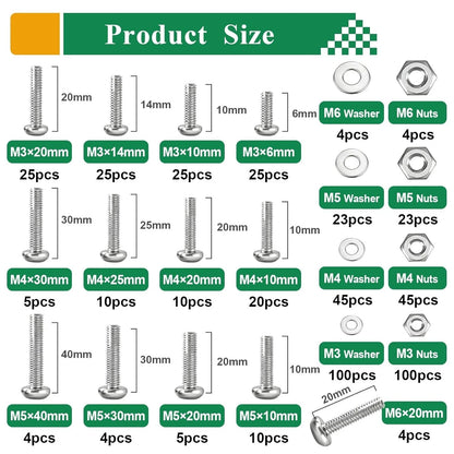 516Pcs Black Nuts and Bolts Assortment Kit for