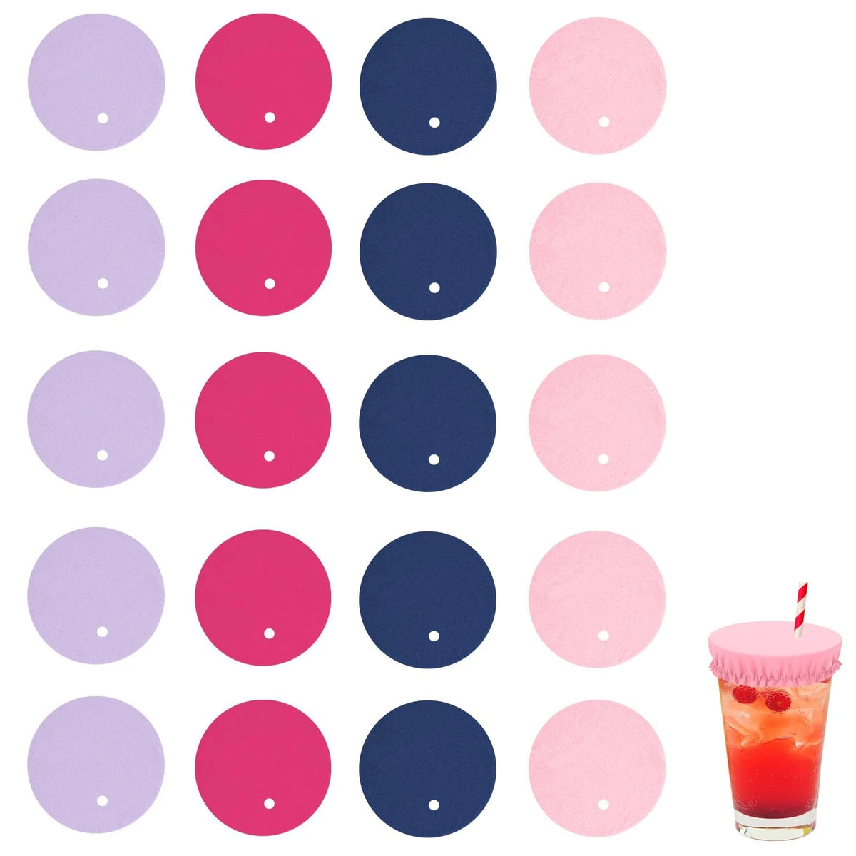 20pcs Reusable Drink Covers for Various Sizes (3.94in) - Pink, Navy Blue, Rose Red, Light Purple