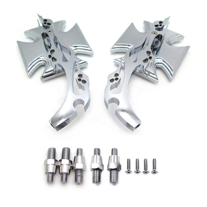 Maltese Cross Flame Chrome Billet Running Acrylic Mirrors Universal Fit