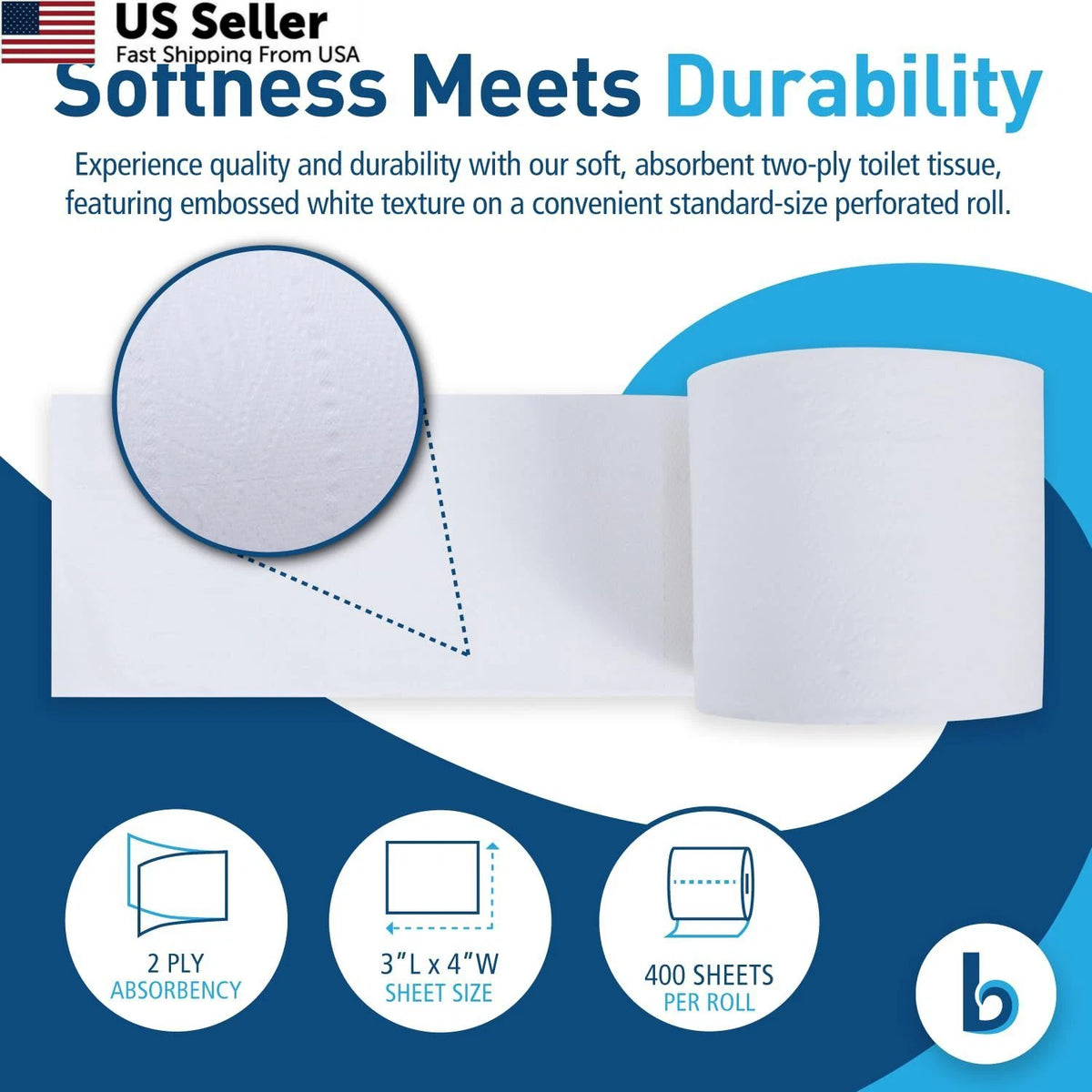 2X Two-Ply Toilet Tissue for Boardwalk BWK6144 (Pack of 96)