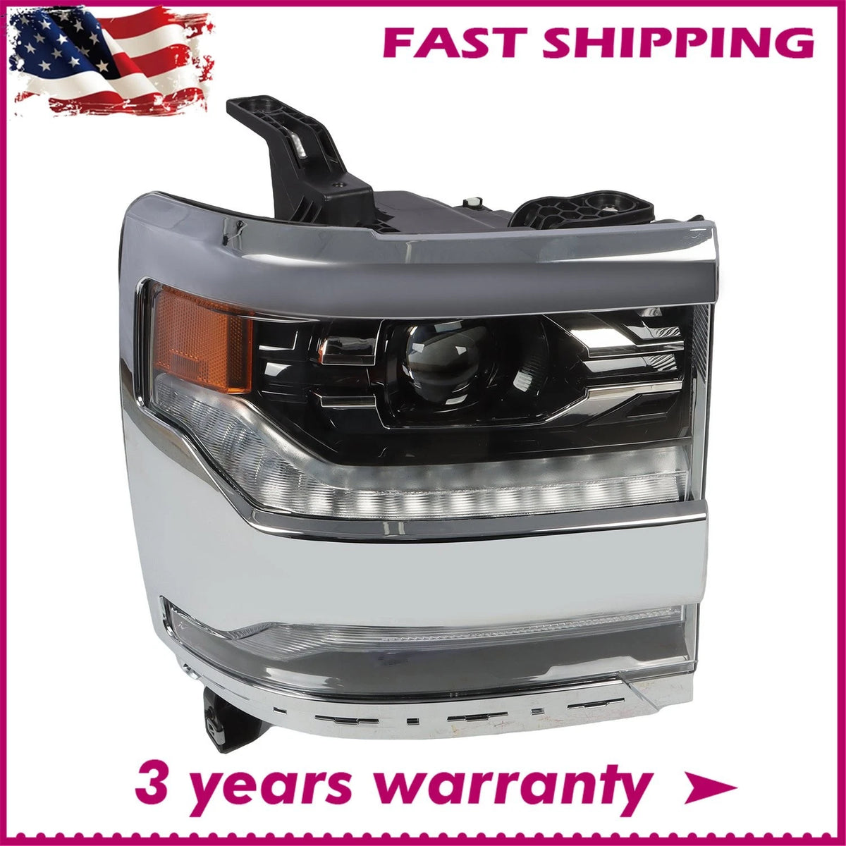 Full LED Headlight Chrome Bezel RH for Silverado 1500 (2016–2018) 84893095, GM2503452