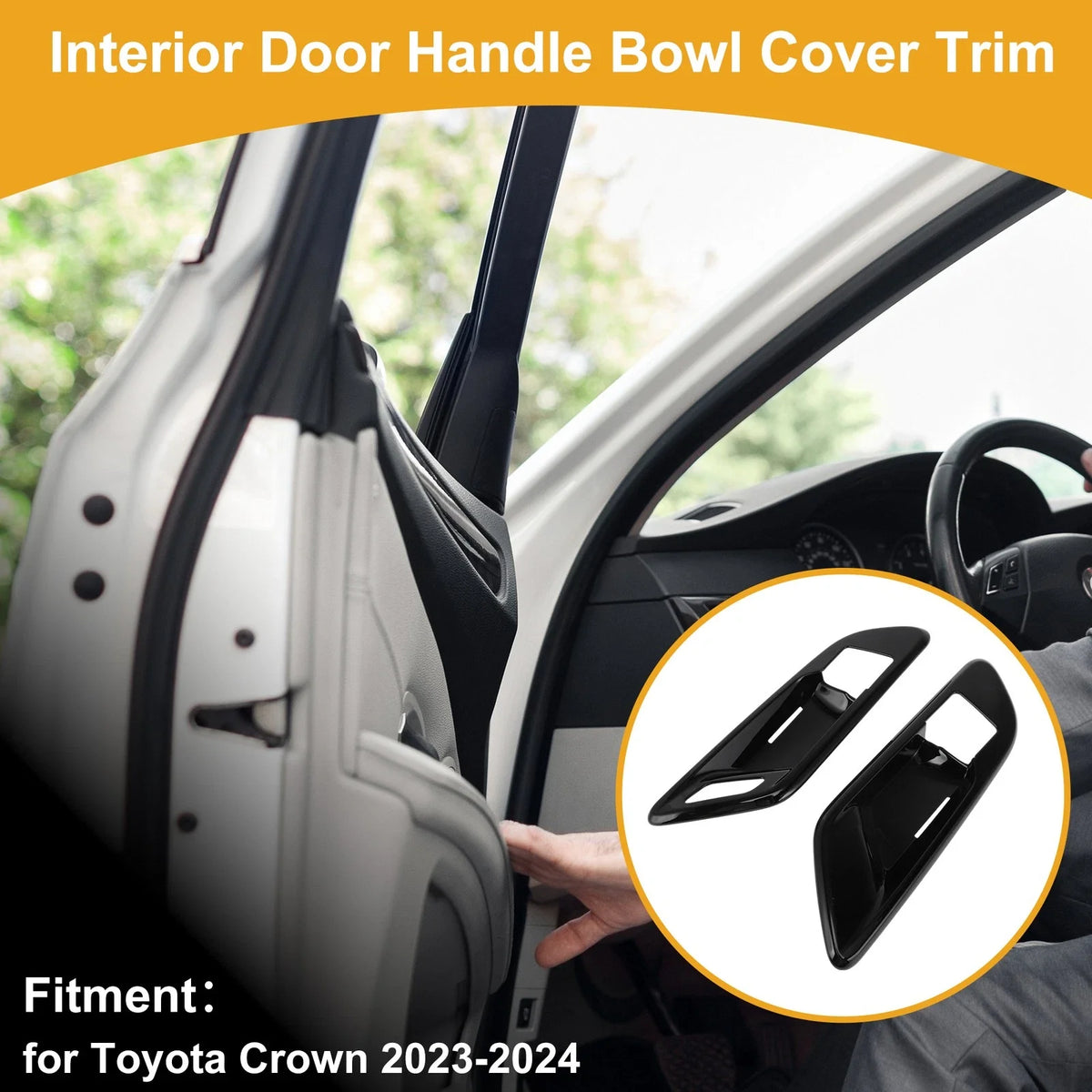 Interior Door Handle Bowl Cover Trim for Toyota Crown (2023–2024) Black