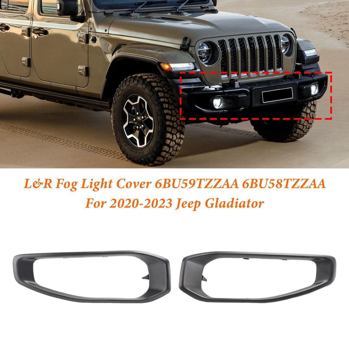 Pair Fog Light Trim for Jeep Gladiator (2020–2023) 6BU58TZZAA 6BU59TZZAA