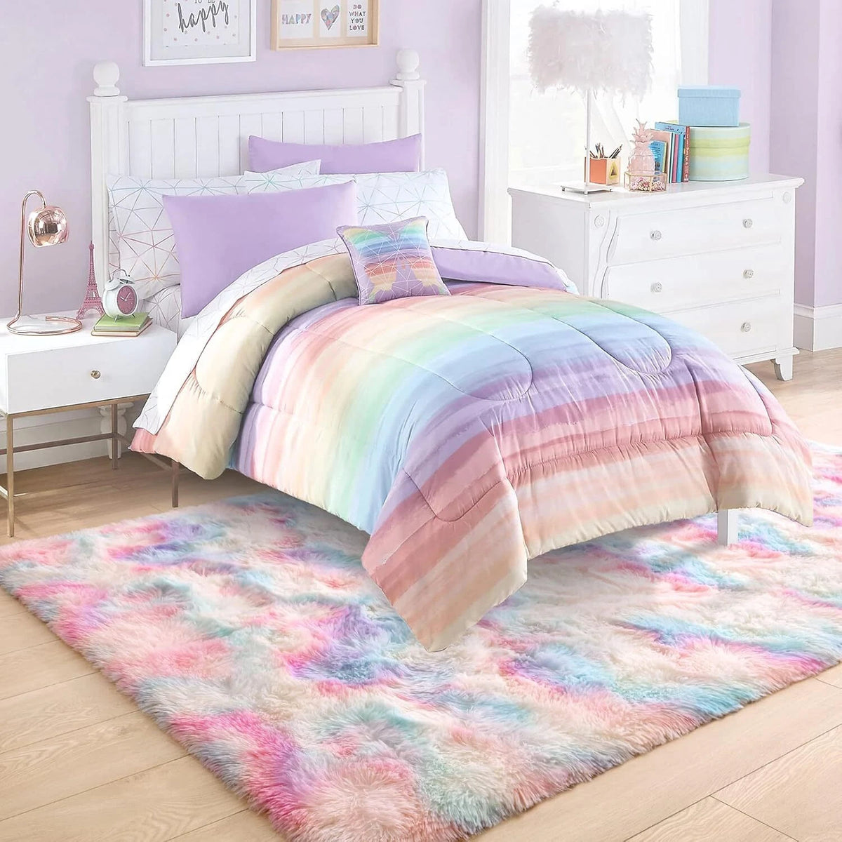 4x6 Feet Soft Fluffy Rainbow Kids Rug for Girls Bedroom Decor