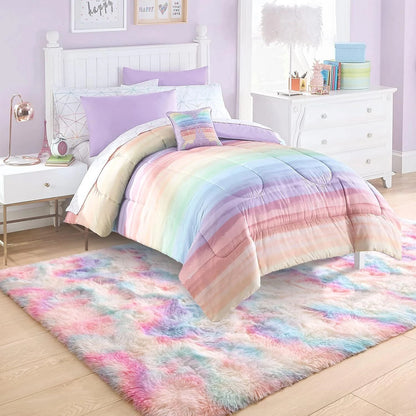 4x6 Feet Soft Fluffy Rainbow Kids Rug for Girls Bedroom Decor