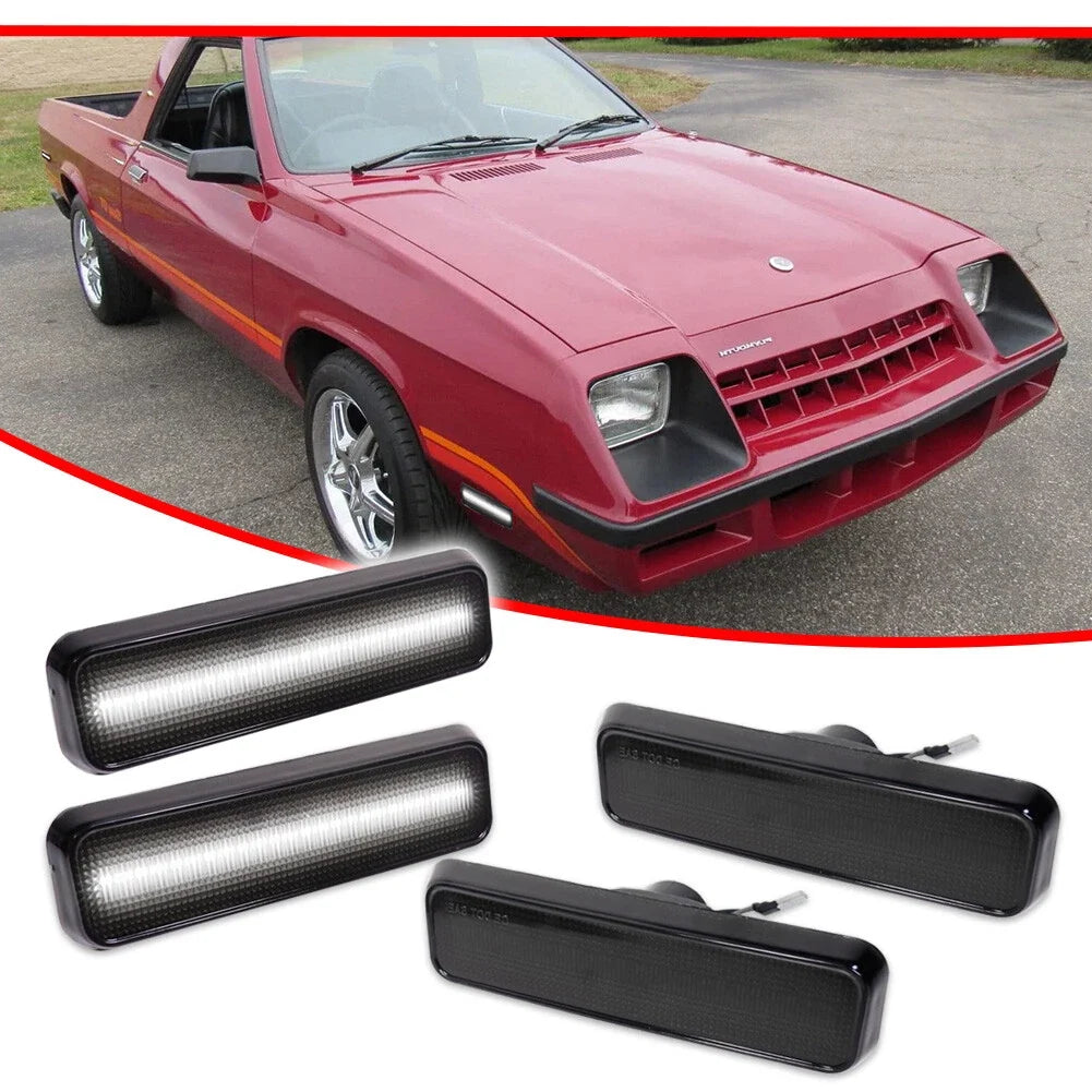 Set of 4 Smoked Lens LED Front & Rear Side Marker Lights for Dodge Plymouth