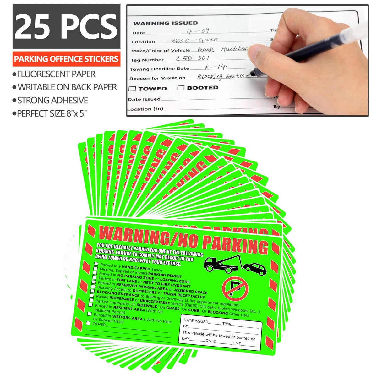 25 Pcs Parking Violation Stickers for Vehicles (Fluorescent Green)