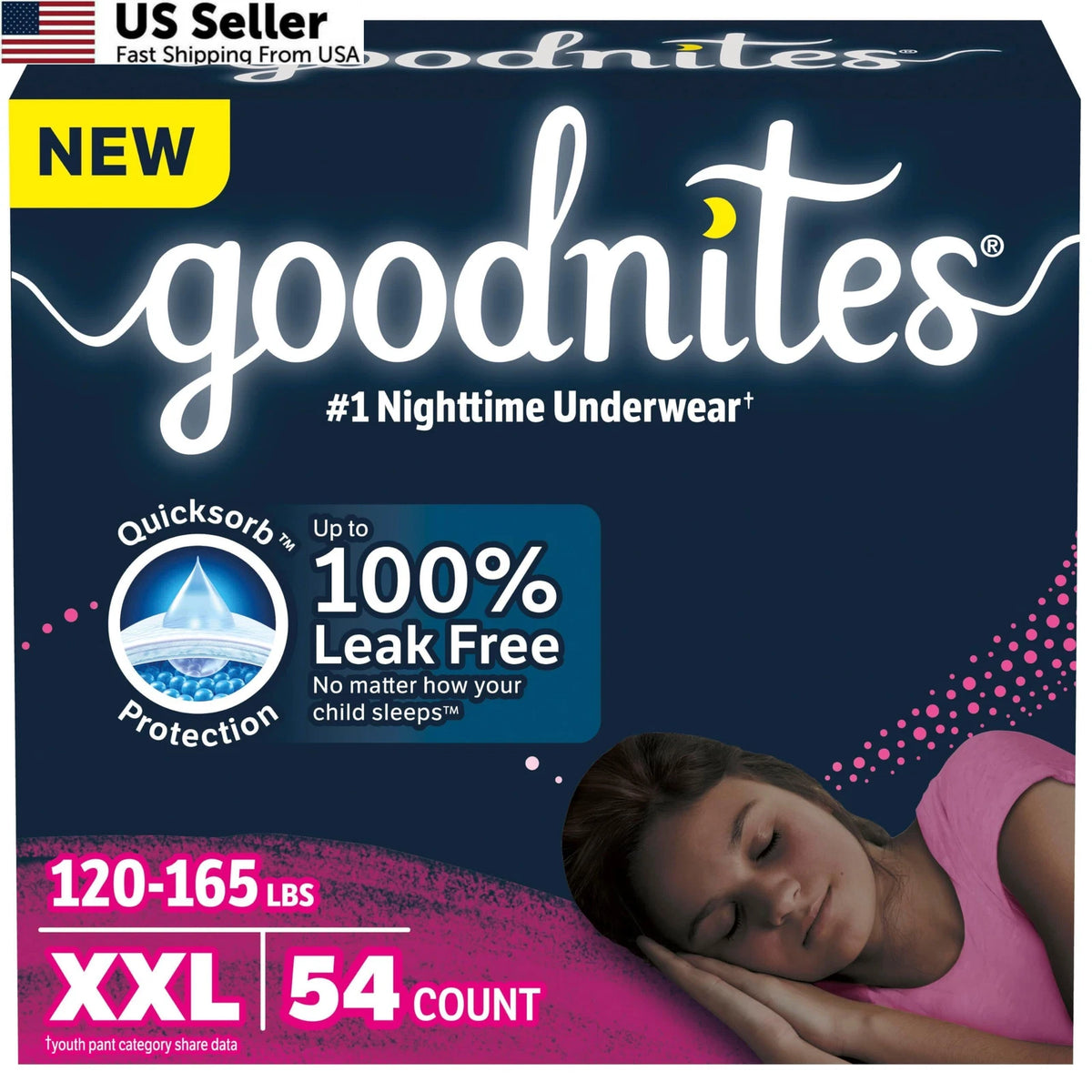 54 Count Goodnites Girls Nighttime Underwear Size XXL (120-165 lbs)