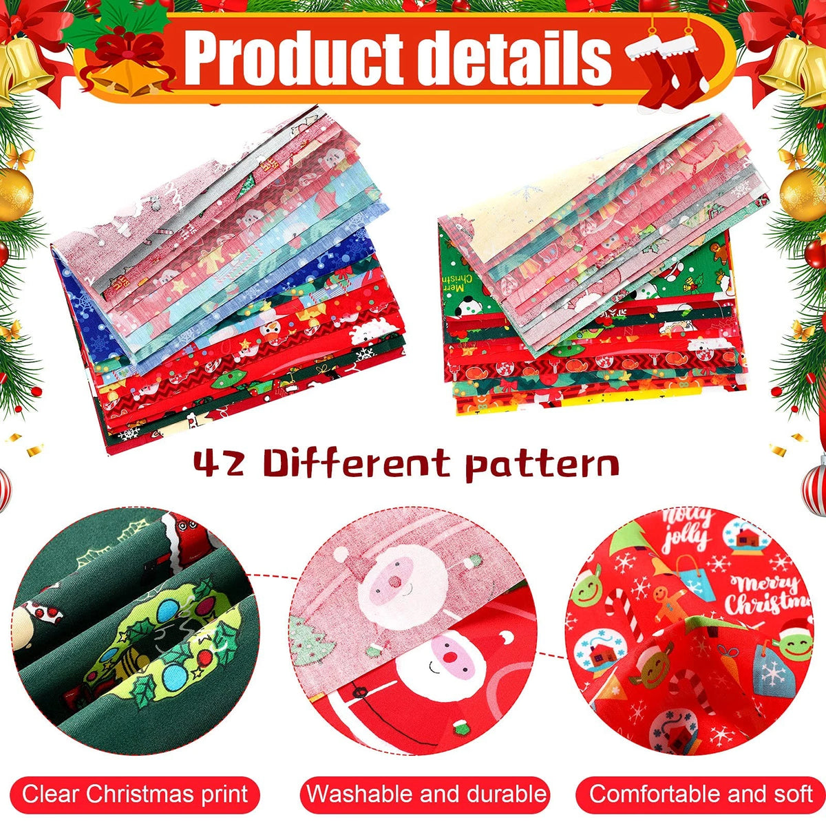 42 Pieces Fabric Bundles for Sewing (10 x 10 Inch, Multicolor)