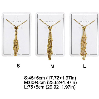 3pcs Adjustable Gold Crystal Holder Necklace Pendant Mesh Pocket Cord